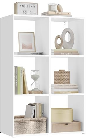 WOLTU Libreria a 6 Cubi, Scaffale di Stoccaggio a 3 Livelli, Libreria Verticale, Scaffale Divisorio, Mobile di Stoccaggio per Soggiorno/Camera da Letto, Bianco, SK054ws