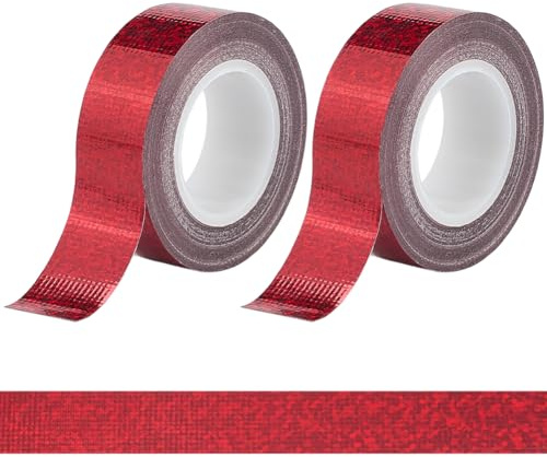 craspire 2 Rolle Rotes Glitzer Bastelband Funkelnd Selbstklebend 15mm X 5 m Folie Holografisches Papier Masking Scrapbook Trim Art Tapes Für DIY Scrapbooking Journal Planer Verpacken