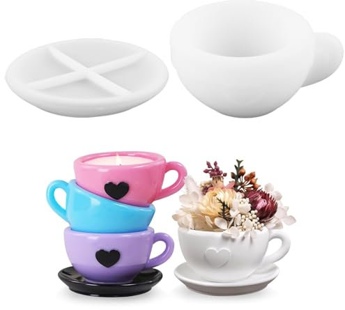 Stampo in silicone per tazza da caffè con piatti, ciotola, tazza da caffè e vaso di fiori - Portacandele in resina epossidica per decorazione domestica fai da te