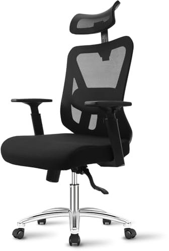 Bürostuhl Ergonomisch, Schreibtischstuhl mit Einstellbarer Lendenstütze, der langes Sitzen unterstützt, Liegestuhl(Dreistufige Verriegelung) und Höhenverstellung Drehstuhl Netzstuhl, Bürostuhl Schwarz