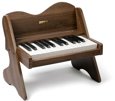 ZIPPY Tastiera Pianoforte per Bambini, 25 tasti digitale, volume regolabile, mini strumento educativo musicale, giocattolo in legno per ragazze e ragazzi. (Noce)