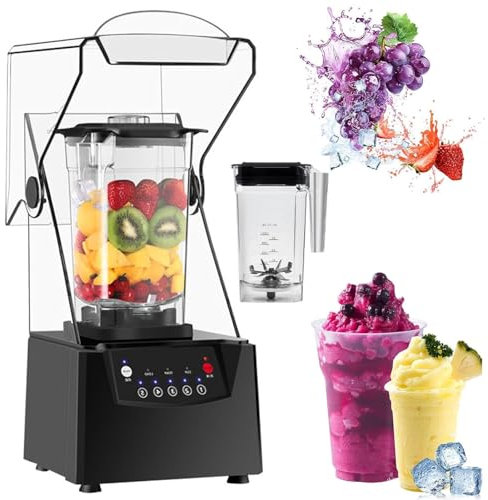 QYOEGSQ Frullatore Commerciale for frullati, Mixer Elettrico da 2200 W con 2 Tazze da 2 Litri, 5 preset, tritaghiaccio Silenzioso a 17000 Giri/min, Macchina for Cucinare silenziosa con pareti rotte