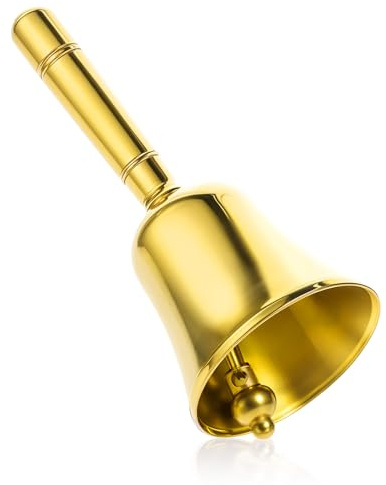 Super Loud Solid Brass Hand Call Bell, Small Gold Hand Service Teacher Classroom Meditation Dinner Bell for Ringing at Weddings Christmas Seniors Bedside School Service Crafts