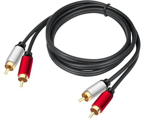 2RCA Male to 2RCA Male Cable, Stereo Audio Cable, Phono to Phono Dual Shielded Connectors, Compatible with Home Theater HDTV Gaming Consoles Hi-Fi Systems – Premium Sound Quality, Flexible Jacket (1m)