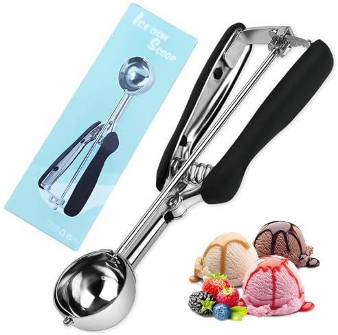 Qaestuan 4 cm Cucchiaio per Gelato, Cucchiaio Gelato Acciaio Inox, con Grilletto e Manico Confortevole Paletta per Gelato, Antiaderente Antigelo Paletta, per Biscotti Impasto Frutta