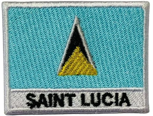 Bebuz St. Lucia Flagge mit Namen, bestickt, zum Aufbügeln oder Aufnähen, Stoffreparatur-Flicken – Emblem