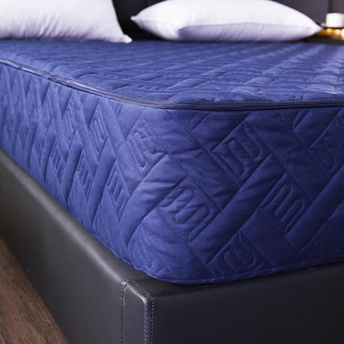 Matratzenschoner, 200 x 220 cm + 25 cm, atmungsaktiv, dick, anpassbar, mit Reißverschluss, für Einzel-, Doppel-, Kingsize-Bett, 360°-Rundum-Schutz, Marineblau