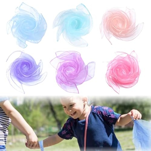 6 Stück Chiffontücher Set, Square Jongliertücher Performance Seide Schals Bunt Tanz Tücher Kinder Baby Kindergarten