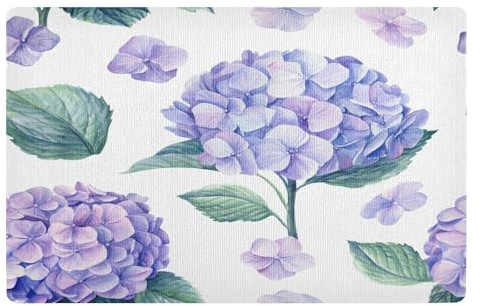Paillasson antidérapant avec motif fleurs d'hortensia violet - 50 x 80 cm