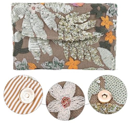 AMZGSHOP Floral Embroidery Sequin Evening Clutch Bag Envelope Package Straw Bag Party Purse Clutch Purse for Women