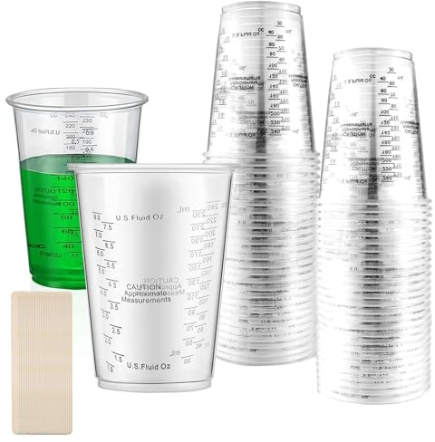 Vasos Medidores de 240 ml, Vasos Mezcladores de Resina Epoxi, 50 Vasos Medidores de 240 ml, para Mezclar para Líquidos, Reutilizable Mezclar Resina, Pintura, Pigmentos,con 50 Palillos Mezcladores