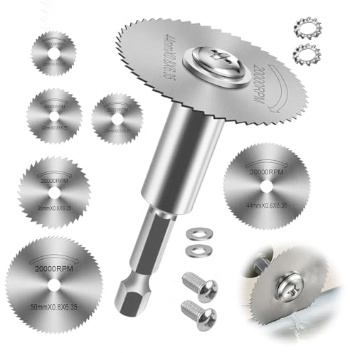 1/4-Inch Hex Shank Rotary Drill Saw with 6PCS Blades, 6cm Rotary Drill Saw Blade, HSS Saw Disc Wheel Cutting Blades for Drill Rotary Tools Wood PVC Pipe Plastic Soft Metal