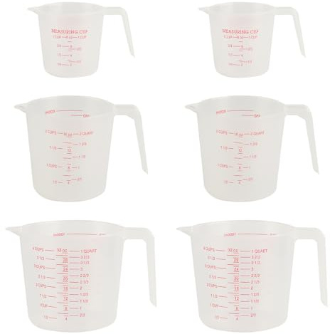 SGYKJ 6 Stück Messbecher Set Stapelbar, 250ml 500ml 1l Messbecher Set Kunststoff mit Griff & Skala, Hitzebeständig Meßbecher Transparent Lab Küche Waschmitte Farbe Futter Industrie