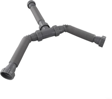 MeevrgR Flexibles Sanitär-Ablauf-Set für Doppelwaschbecken, verstellbarer P-Falle von 20 bis 80 cm, inklusive Installationskomponenten, einfache Wartung und Auslaufschutz