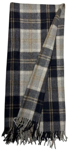 Briomhar Fall Plaid Wool Blanket - Scottish Winter Flannel Tartan Throw Blanket with Fringed Edges 60 x 70 inches (Bannockbane Silver)