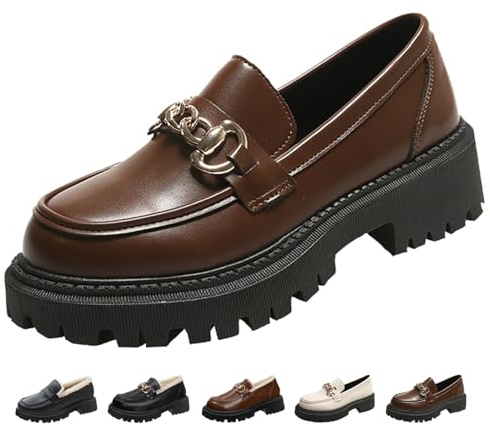 Mocasines de piel con forro de lana para mujer, suela gruesa, suaves, cálidos, sin cordones, tacón grueso, mocasines de tacón grueso, vestido de negocios, trabajo