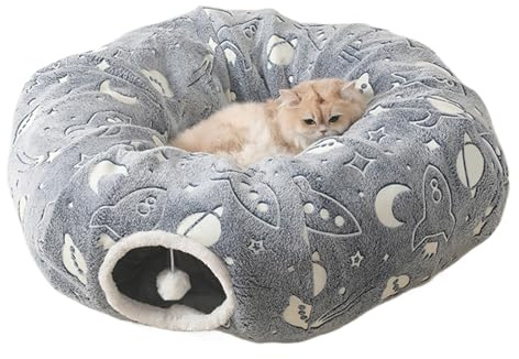 Kattunnel Med Soffa,Rund Kattunnel Med Bäddmadrass | Plyschdyna Självlysande Interaktiv Leksak För Rast Och Sömn Små Till