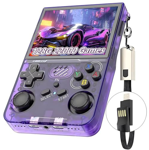 Retro Portable Game Console R36XX, Système Linux Open Source, 22000 Jeux Classiques 12 Émulateurs, Écran 3.5 ″ IPS OCA 640*480 Résolution Console De Jeu Vidéo Portable-Purple||128GB