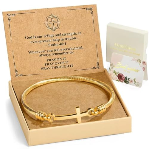 OmniJuice Christian Bracelet for Women, Gold-Plated Stainless Steel Cross Bracelet with Help Card, Inspirational Gifts for Women, Friendship, Birthday, Christmas, or Thanksgiving Gift Box SZ-Help