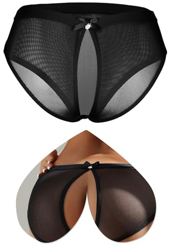 ohyeahlady Women's French Knickers Sheer Mesh Underwear Hollow Out Stretch Panties Black Hot Pants Brazilian Knickers for Women Size 12