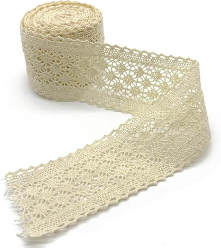 1 Stück 5m x 5.8cm Spitzenband Beige, Baumwoll - Spitzenborte Zum Nähen & Dekoration, Geschenkband Stoff & Dekoband Beige (Kreation & DIY)