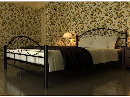 Bucmath Metallsäng svart med madrass 180 x 200 cm, pulverlackerad, modern design, robust sängram för sovrum, inklusive komfortskummadrass