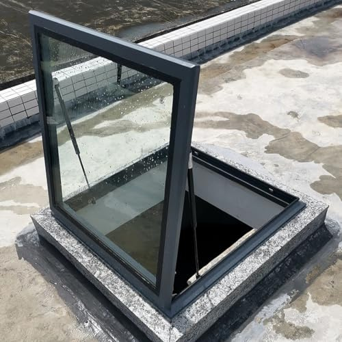 Générique Fenêtre de Toit pour combles et véranda, Trappe de Ventilation en Aluminium pour Toit Plat, puits de lumière de sous-Sol de 75 x 60 cm avec poignées, fenêtre d'accès au Plafond Durable