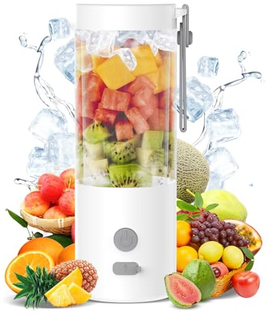ViKKent Tragbarer Mixer Smoothie Maker to go, 450ml Mini Standmixer mit 6 Ultrascharfen Klingen, Wiederaufladbarem Typ-C Portable Blender mit Reisedeckel für Babynahrung, Reisen,Fitnessstudio (Weiß)