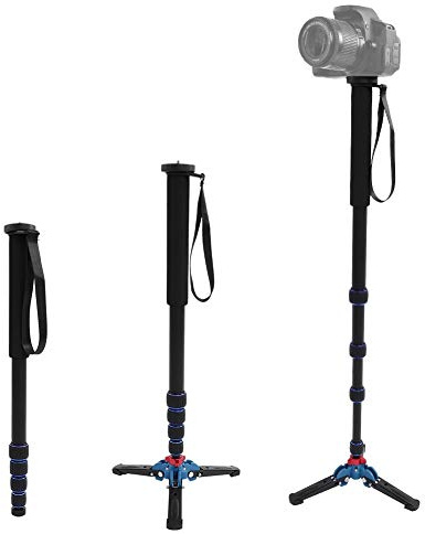 Keenso Trépied Monopode Télescopique Portable Léger pour Appareil Photo, Monopode D'appareil Photo Réglable de 17,7 à 65 Pouces, Support Stable, Charge de 5 Kg, Alliage D'aluminium, Noir