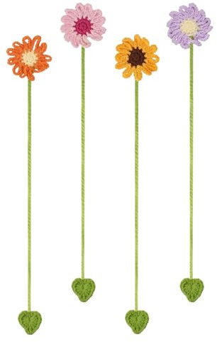 Häkel-Lesezeichen-Set - 4 Stück Häkeln, Blumendekoration mit niedlichem Design, Buchzubehör mit leichtem Material, Lesezeichen-Set, Häkel-Lesezeichen für Kinder, Erwachsene, Lehrer, Studio, Schule