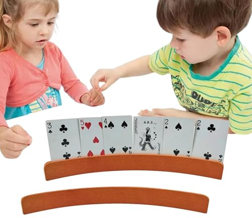 Spielkartenhalter – gebogener freihändiger Kartenhalter aus Holz, 32 x 3,4 x 1,2 cm, 2 Stück, Pokerregale, Ablagekarten, Spielzubehör für Binokel, Poker, Kinder, Erwachsene, Senioren
