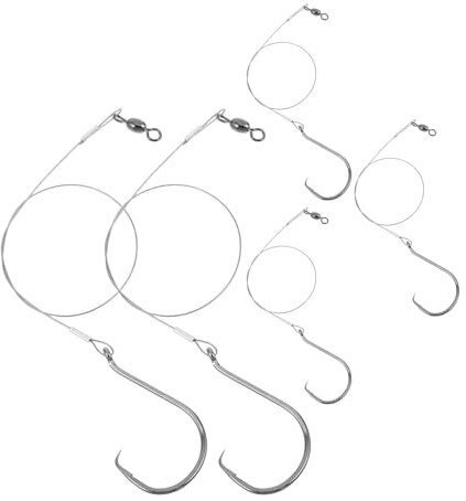 CHILDWEET Lot de 5 Montages de Pêche en Haute Mer avec Hameçon Circulaire en Fil d'acier Argenté, Bas de Ligne Pré-noué pour Pêche en Bateau et Surf Casting