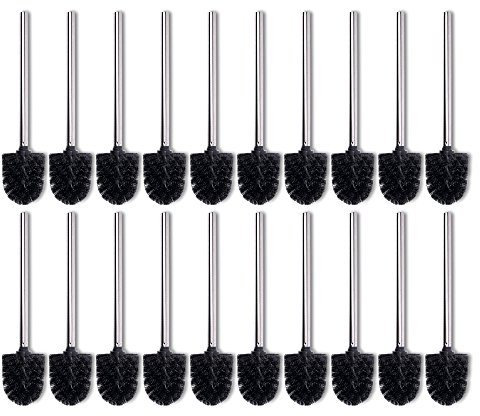 Schramm® 20 Pack de escobillas de Recambio para WC Cabeza de escobilla Negra Mango de Acero Inoxidable Cabeza de escobilla Pulida Cabeza de escobilla Negra de Recambio Individualmente reemplazable