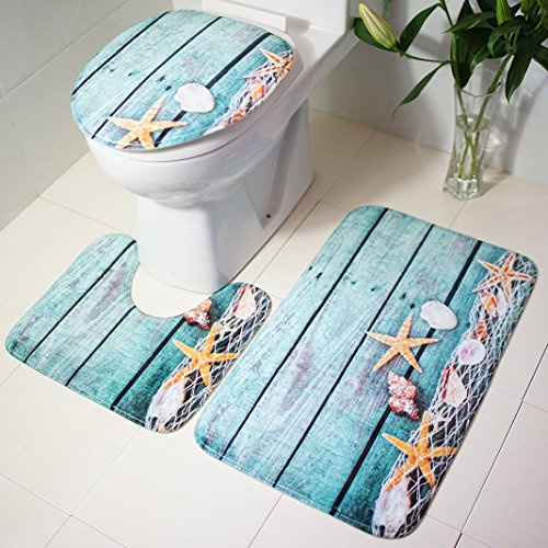 Bad Matte Satz 3 Sockel Mat Badematte und WC Deckel, Badematten Set 3tlg, Toilettenmatte Set, Moon mood® 3 - teilig Badgarnitur Badematte rutschfester Badvorleger Badteppich Badset Badteppich WC