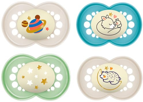 MAM Night Original SkinSoft Silikon Schnuller 6-16 // 4er Set // inkl. 2 Sterilisiertrasportboxen