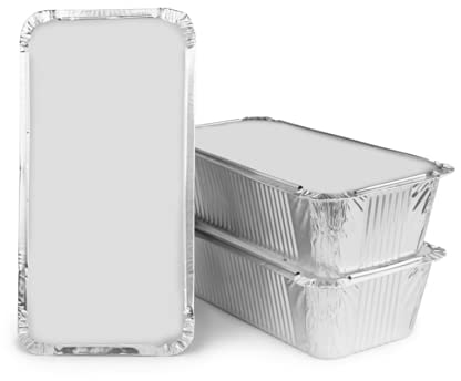 Ayn Al Madina Aluminum Foil Food Storage Containers with Lids Pack of 50 - No6a (19.7 x 10.5 x 4.9cm), Mini Loaf Pans, Oven Trays - Food Container for Meal Prep, Takeaway, and Airfryer Cooking