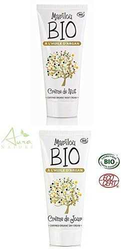 Duo Produit de beauté MARILOU BIO - Gamme Argan - Crème de nuit à l'huile d'Argan - Crème de jour