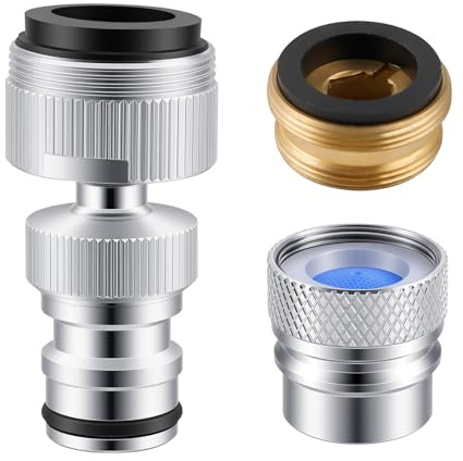 Hibbent 2 Pack Faucet to Dishwasher Adapter, Quick-Connect Dishwasher Snap-On Connection, with Swivel Ball Joint and Faucet Aerator, Male 15/16 Inch and Female 55/64 Inch, Chrome
