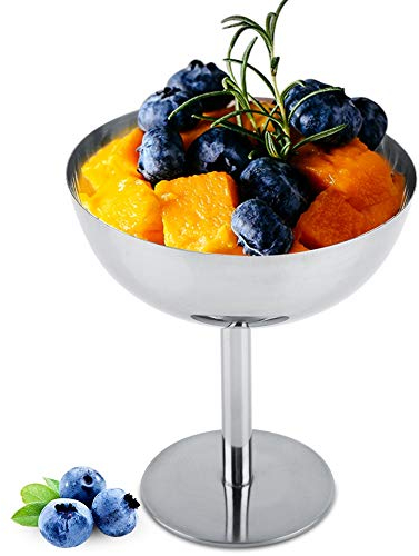 Copa de helado, copa redonda de helado, copas de postre de acero inoxidable, copas reutilizables con pie plateado para postres, yogur helado, helado italiano
