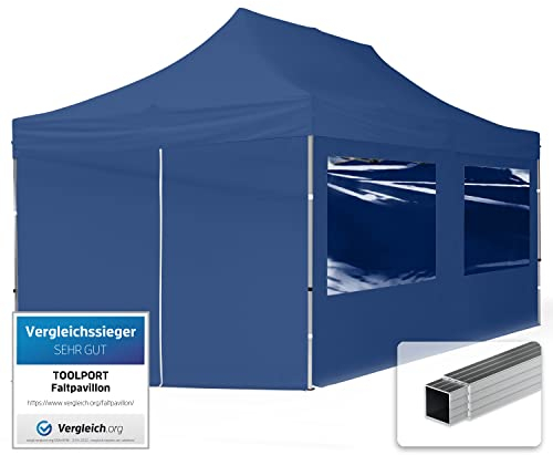 TOOLPORT Gazebo Pieghevole Giardino 3x6m - 4 Laterali Alluminio Telo Idrorepellente Padiglione Mercati Sagre Blu