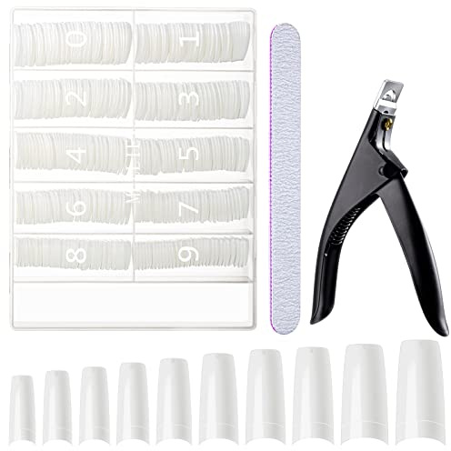 500 Stücke Falsche Nägel Tips, Künstliche Nägel Acryl Fake Nägel Tipps mit Nagelknipser Nagelfeile (Natürliche)
