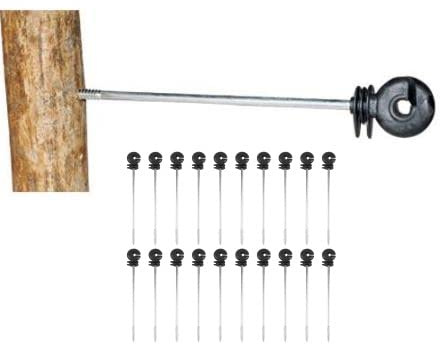 Cocoarm 100 Pack Electric Fence Insulators Screw-in for Wooden Posts, 25cm Long PP & Iron Electric Fence Insulators, Extra Long Metal Pin, Reusable Insulation for Electric Wire Fence