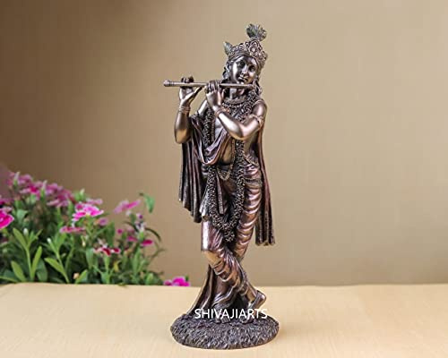 SHIVAJI ARTS Krishna Statue, Lord Krishna Statue, 25 CM Krishna Murti, Gopal Statue, Krishna mit Basuri, Hase Krishna, Gott der Liebe, Hindu-Gottheit, Hindu-Geschenke.