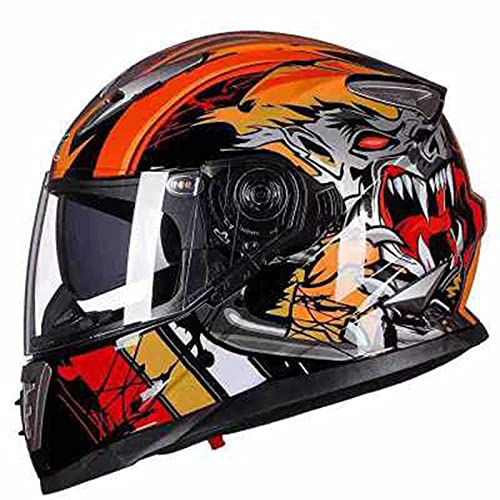 Integralhelme Flip-Up Motorradhelm Modular-Helm Jet Helm Rollerhelm Erwachsener Herren & Damen Sturzhelm Full-Face Motorcycle Helmet Klapphelm Stoßfester Mopedhelm,Orange,L