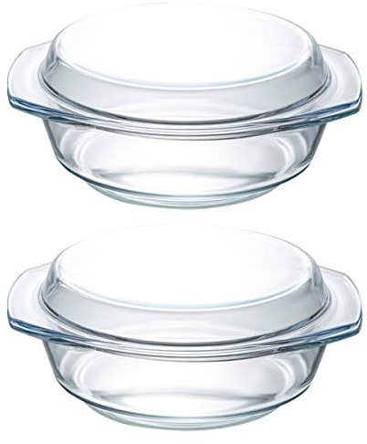 OSALADI 2 Pz 0. 65L Ciotola di Casseruola in Rotondo Trasparente con Coperchio in Casseruola in Set da Cottura Ciotola Resistente Calore a Microonde di