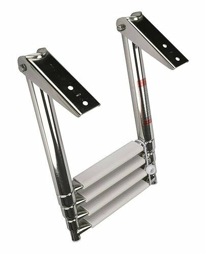 PIMAR Scaletta Inox Ribaltabile Telescopica 4 Gradini 115 x 30 per Gommone Barca Nautica Plancette Acciaio Accessori