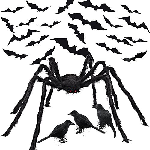 Halloween-Dekorationsset: 30 Stück 3D-Fledermaus-Aufkleber, 3 Krähen und Spinne für DIY-Wandaufkleber, Badezimmer, Partyzubehör, Wand- und Zimmerdekoration