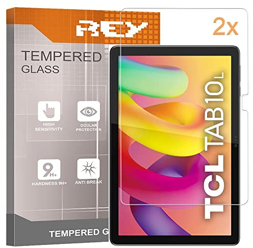 REY Pack 2X Pellicola salvaschermo per TCL Tab 10L 10,1, Vetro temperato, di qualità Premium