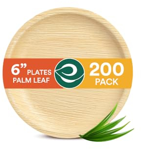 ECO SOUL Palm Leaf Like Bamboo Plates, 6 Inch Round, 200 Pack Bulk Disposable Appetizer & Dessert Tableware, Compostable Biodegradable Natural Wooden Small Party Plates for Wedding, Catering, Events