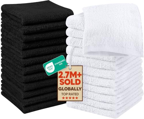 Utopia Towels Gants de Toilette, 30x30 CM, Lot de 24, Gris, Blanc | 100% Coton filé à l'anneau, Très absorbants
